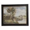 Painting of an embroidery on painted silk representing a scene … - Moinat - Painting - Miscellaneous