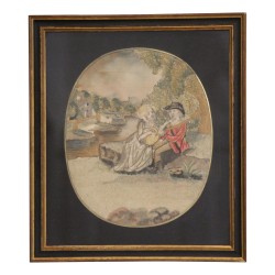 代表场景的彩绘丝绸上的刺绣绘画……