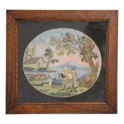 Painting of an embroidery on painted silk representing a scene …
