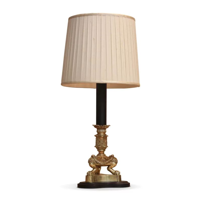 Lampe montée sur un flambeau Empire à colonne sur 3 pattes à … - Moinat - Lampes de table
