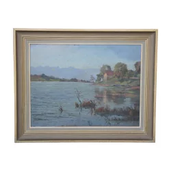 Tableau huile sur toile “Lac de Bret” signé Charles PARISOD …