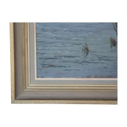Tableau huile sur toile “Lac de Bret” signé Charles PARISOD …
