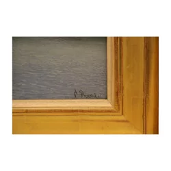 厚纸板上的油画，日内瓦与岛屿的景色……