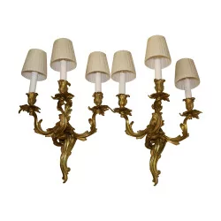 Pair of large baroque Louis XV style sconces with 3 …