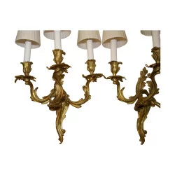 Pair of large baroque Louis XV style sconces with 3 …