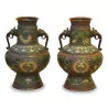 Pair of Canton vase in bronze and cloisonné enamel with handle … - Moinat - Decorating accessories