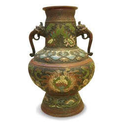 对 Canton 青铜掐丝珐琅花瓶，带把手……