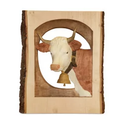 Cow relief from Brienz in carved and painted wood, by one of the