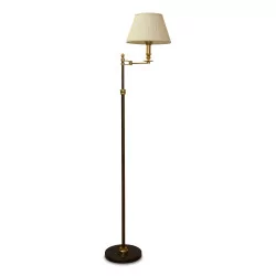 articulated floor lamp in gilded brass with pleated white lampshade …