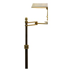 Lampadaire articulé en laiton doré avec abat-jour blanc plissé …