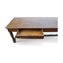 pine farm table with 2 drawers, turned legs, …