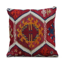 Coussin kilim avec 1 face en lin rose.