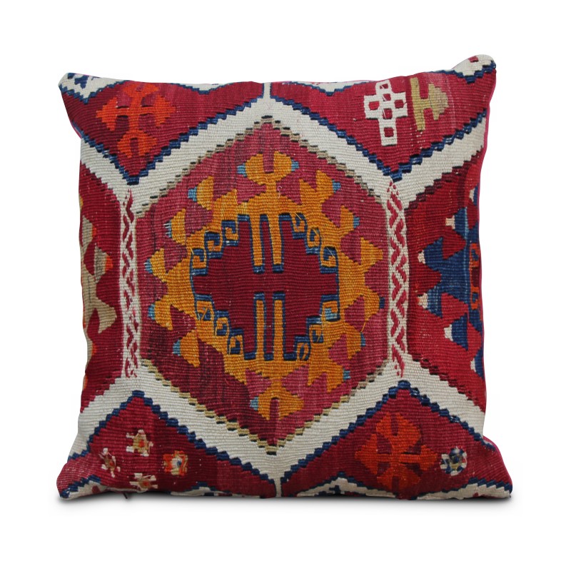 Coussin kilim avec 1 face en lin rose. - Moinat - Coussins