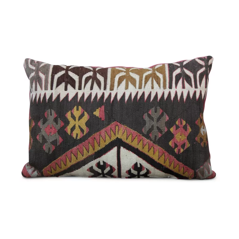 Kilim cushion with 1 side in pink linen. - Moinat - Cushions, Throws