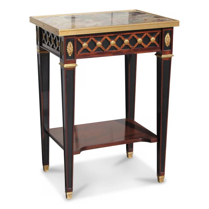 Table in black varnished mahogany veneer decorated with bronzes … - Moinat - End tables, Bouillotte tables, Bedside tables, Pedestal tables