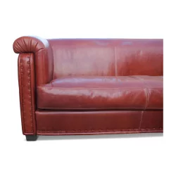 Canapé design en cuir pleine fleure brun roux avec ses 3