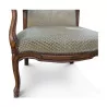 Voltaire Sessel in Nussbaum mit beige gemustertem Stoff bezogen. … - Moinat - Armlehnstühle, Sesseln