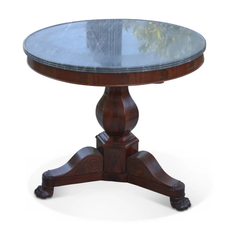 Круглый стол Карла X из красного дерева со столешницей из серого мрамора… - Moinat - Диванные столики, Ночные столики, Круглые столики на ножке