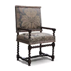 Louis XIII armchair in \"Grey silk Damascus\" fabric