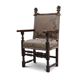 Fauteuil Louis XIII tissu "Damas soie grise"