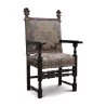 Louis XIII armchair in \"Grey silk Damascus\" fabric - Moinat - Armchairs
