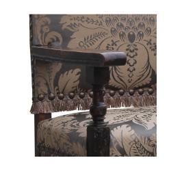 Fauteuil Louis XIII tissu "Damas soie grise"
