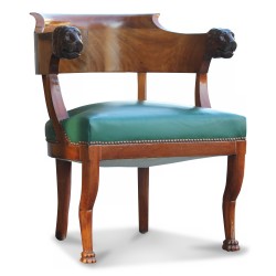 Fauteuil  de bureau Empire modèle Jacob recouvert de cuir vert,