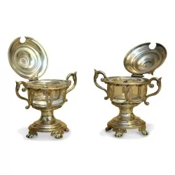 Paire de moutardier en argent poinçonné. France, 19ème siècle.