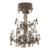 Lustre en bronze argenté et fer forgé vert à cristaux fleurs. - Moinat - Lustres, Plafonniers