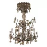 Chandelier in silvered bronze and green wrought iron with flower crystals. - Moinat - Chandeliers, Ceiling lamps