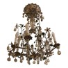 Lustre en bronze argenté et fer forgé vert à cristaux fleurs. - Moinat - Lustres, Plafonniers