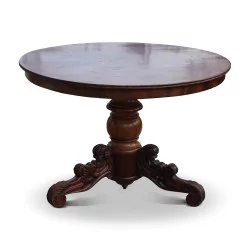 round table in mahogany and flamed veneer. France, around 1870.