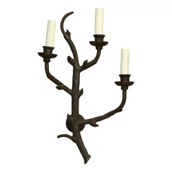 Pair of raw wrought iron wall lights with 3 lights.