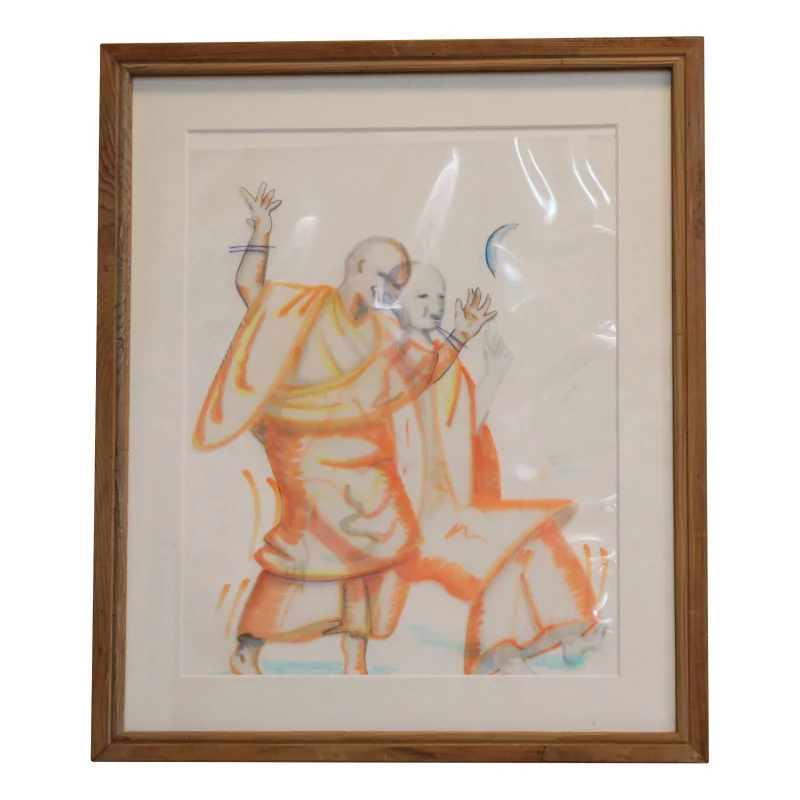 Painting representing 2 Buddhist monks. Geneva artist … - Moinat - Painting - Miscellaneous