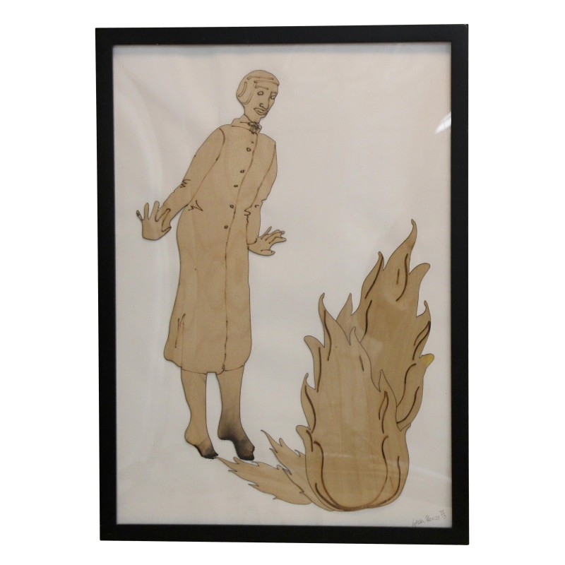 Tableau découpage de bois représentant un clown avec le pieds - Moinat - Tableaux - Divers