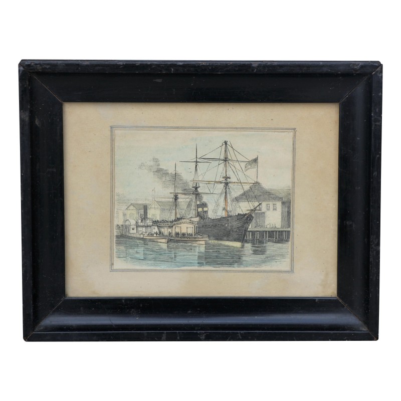 Gravure marine représentant un port probablement Rotterdam en … - Moinat - Gravures Gravure marine représentant un port probablement Rotterdam en … - Moinat - Gravures