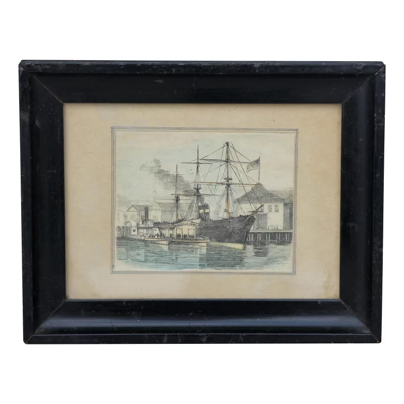 Marine engraving representing a port probably Rotterdam in … - Moinat - Prints, Reproductions