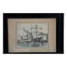 Gravure marine représentant un port probablement Rotterdam en … - Moinat - Gravures