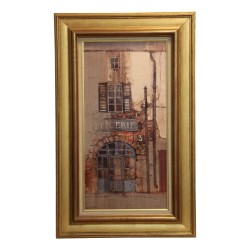 Tableau vertical huile sur toile représentant une façade …