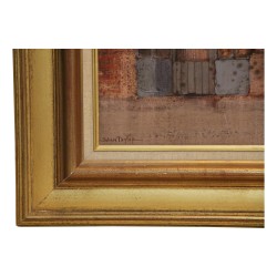 Tableau vertical huile sur toile représentant une façade …