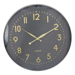 Large black steel wall clock with numbers and hands …