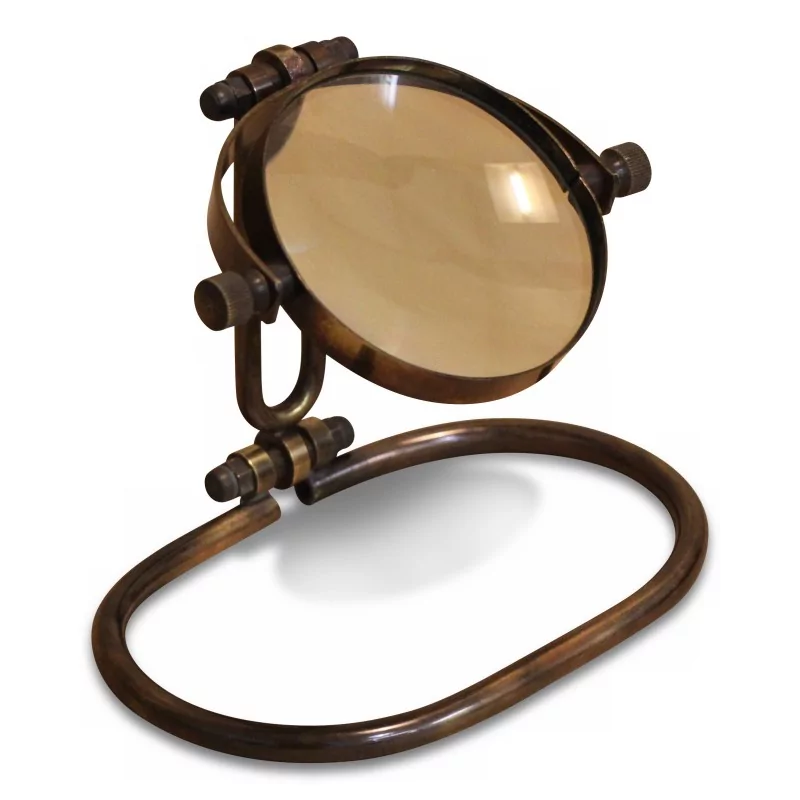 椭圆形三脚架上的黄铜锈蚀金属放大镜。 - Moinat - 办公用品, 墨水瓶