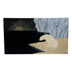 Black lacquer wall panel representing a polar bear on the …