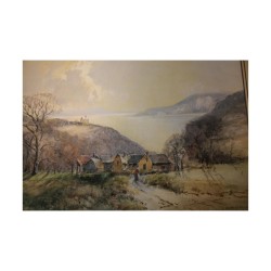 акварельная картина, изображающая залив Уорборо, подписанная