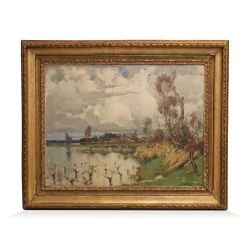 Oil painting on canvas representing a stormy weather signed in …