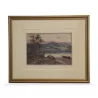 Tableau aquarelle représentant le bord d'un lac de campagne … - Moinat - Tableaux - Paysage