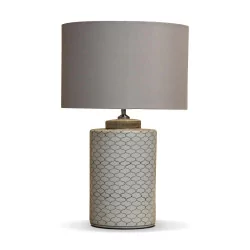 Lampe de table cylindrique en céramique avec motifs