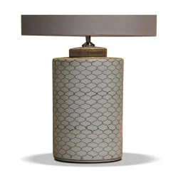 Zylindrische Tischlampe aus Keramik mit Mustern …