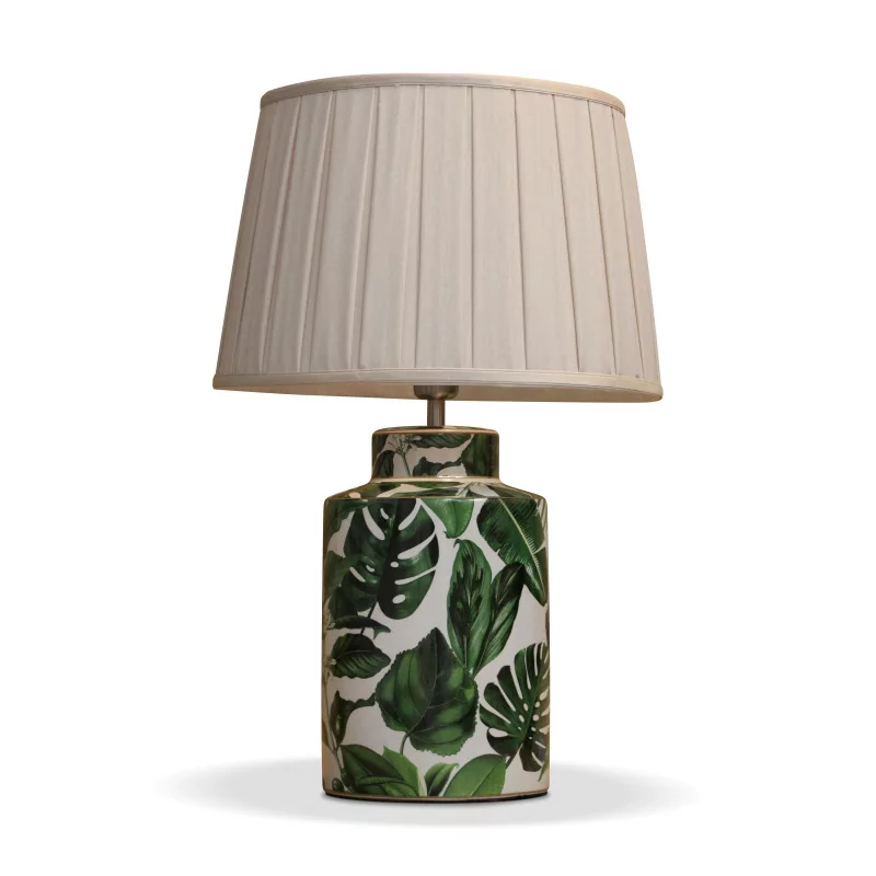 Tischlampe aus Keramik mit exotischen Blättern verziert. - Moinat - Tischlampen