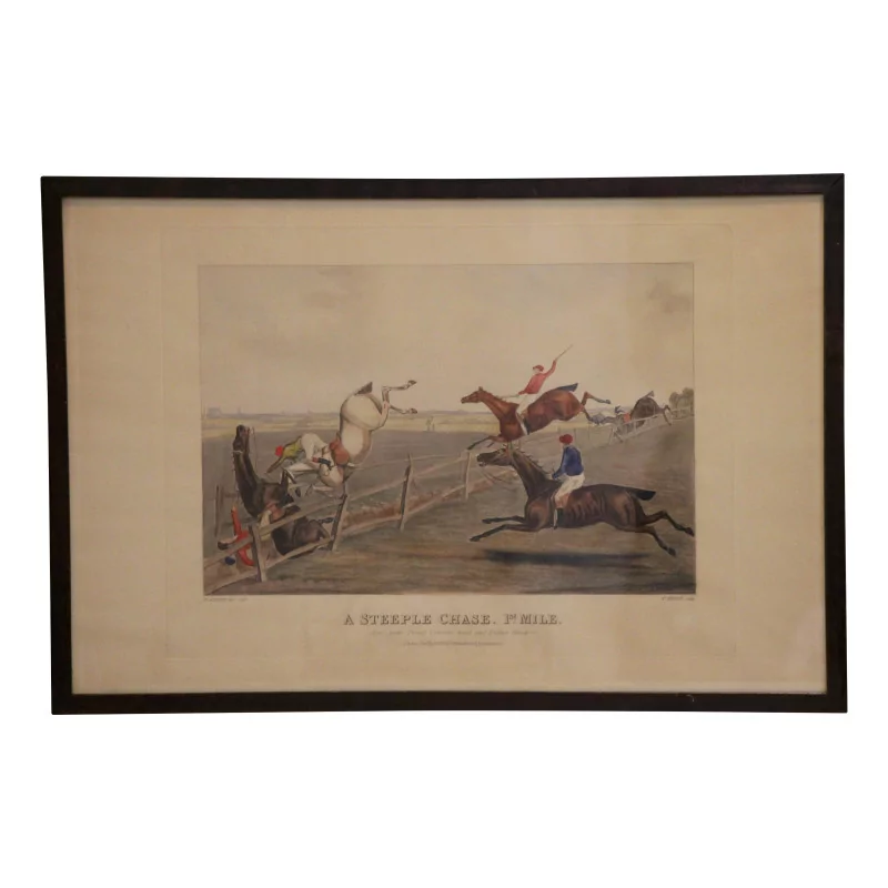 Engraving “A STEPPLE CHASE. 1ST MILE.” “Spur your Proud Coursers… - Moinat - Prints, Reproductions